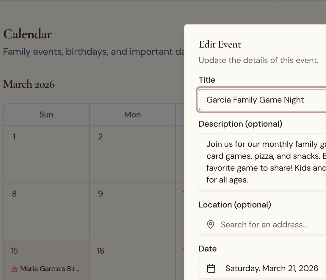Family Calendar screenshot