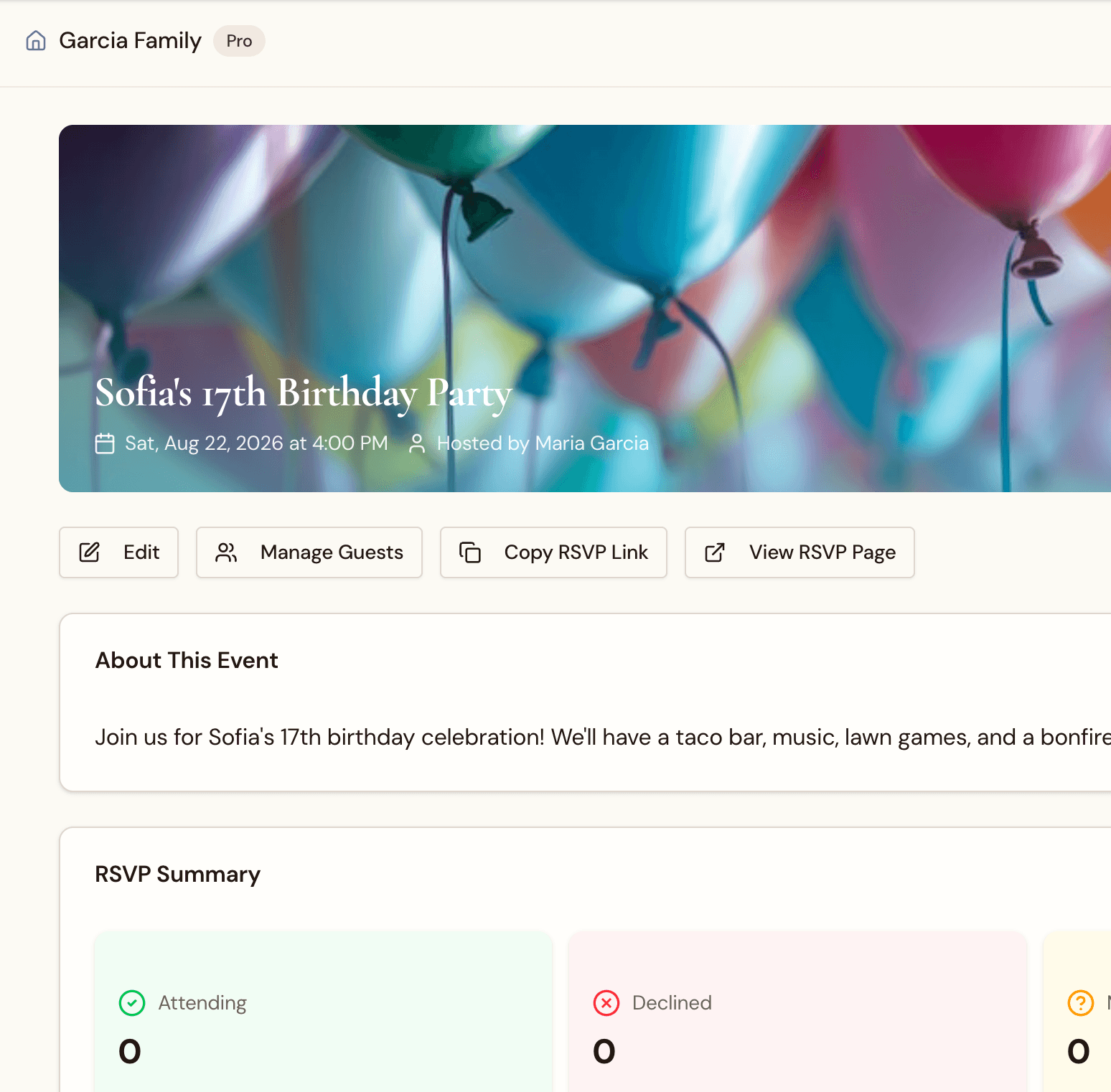 Event Invitations screenshot